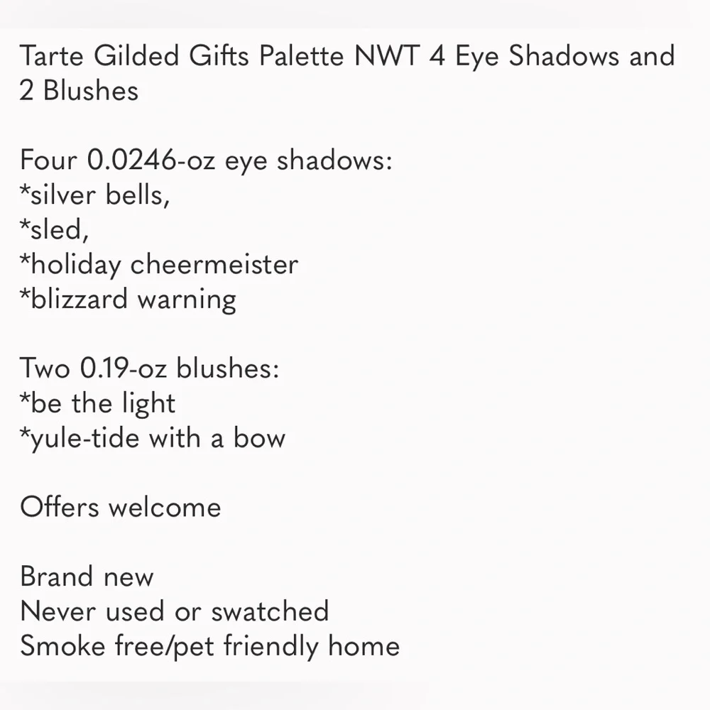Tarte Gilded Gifts Palette NWT 4 Eye Shadows and 2 Blushes (Limited Edition)